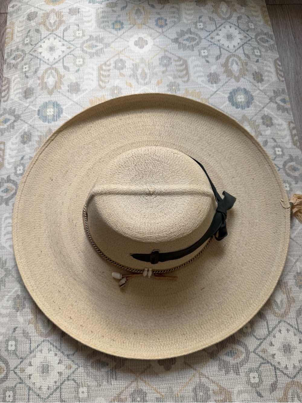 Vintage Italian Straw Wide Brim Hat “Roma 1930” Black Grosgrain 6 7/8